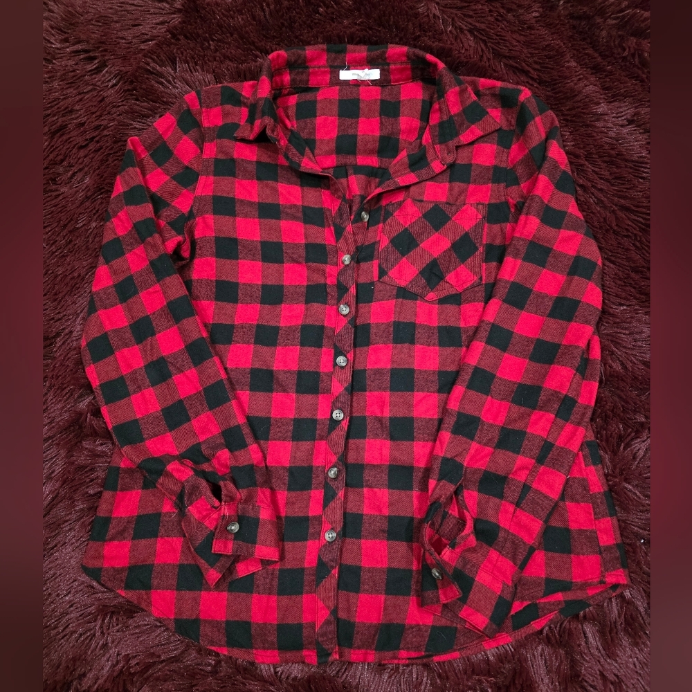 Maurices Red and Black Checkered Shirt